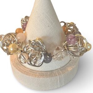 Vintage Abra Caged Pastel and Pearl Bracelet